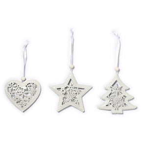 White Patterned Heart, Star and Tree - Set of 3