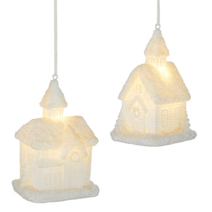 RAZ White LED Church 2 assorted