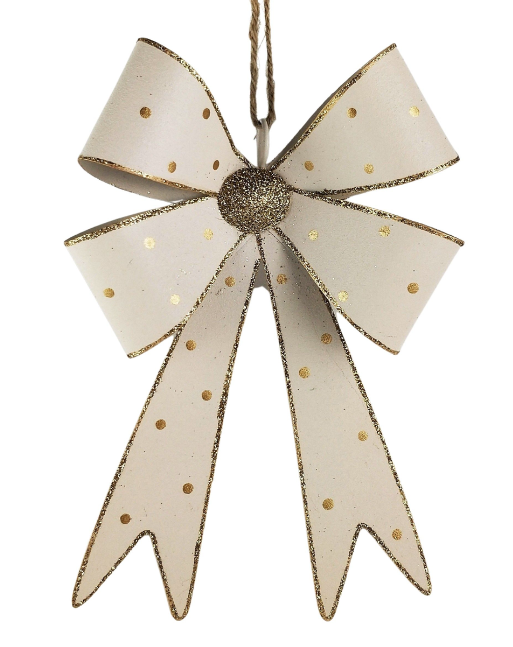 Metal Christmas Bow Decoration White and Gold