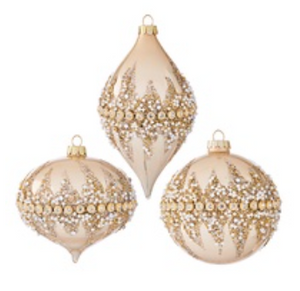 RAZ Gold Beaded Glass Ornaments - Set of 3