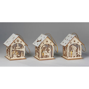 LED Wooden House - Set of 3