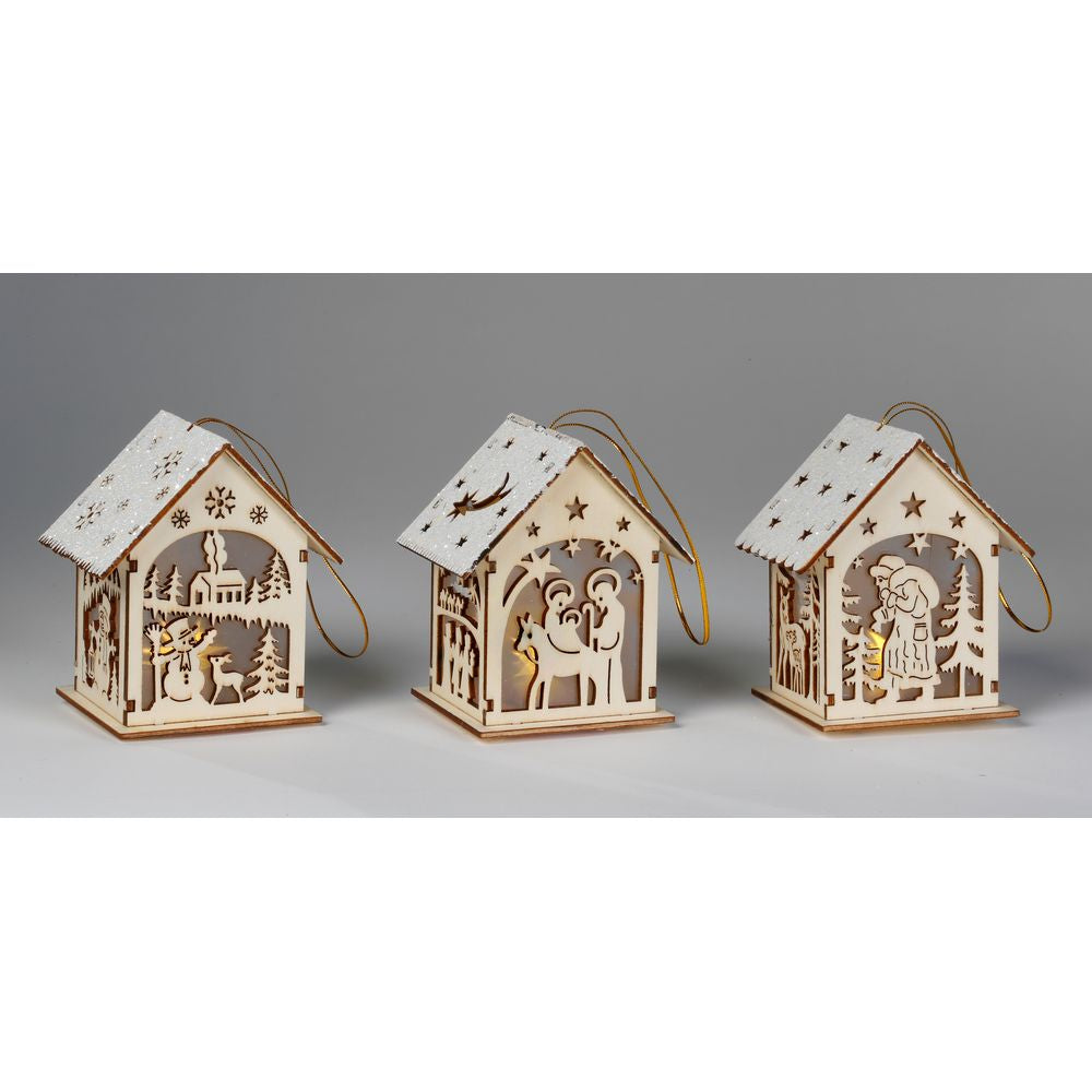 LED Wooden House - Set of 3