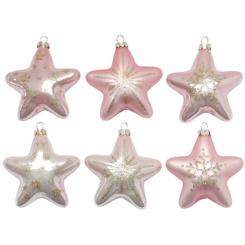 Rose Glass Stars - Set of 6