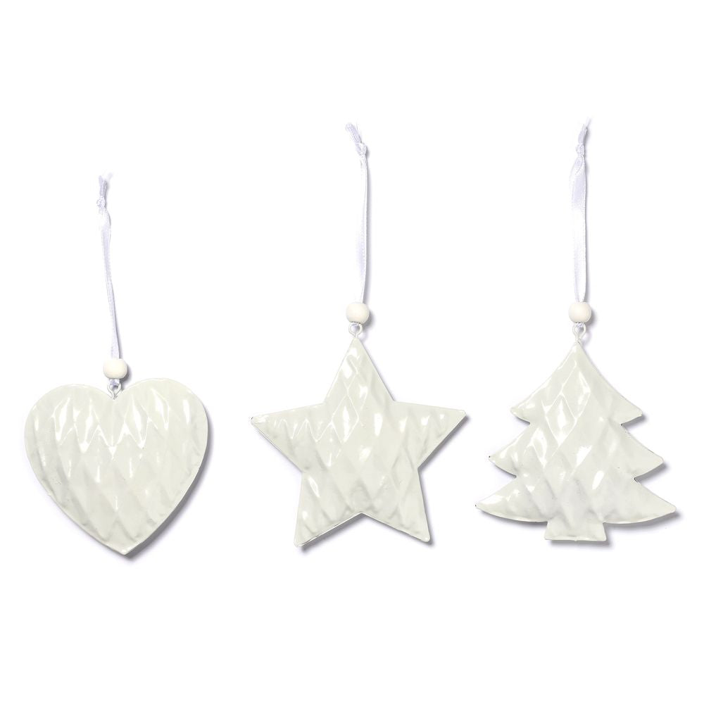 White Metal Heart, Star and Tree - Set of 3